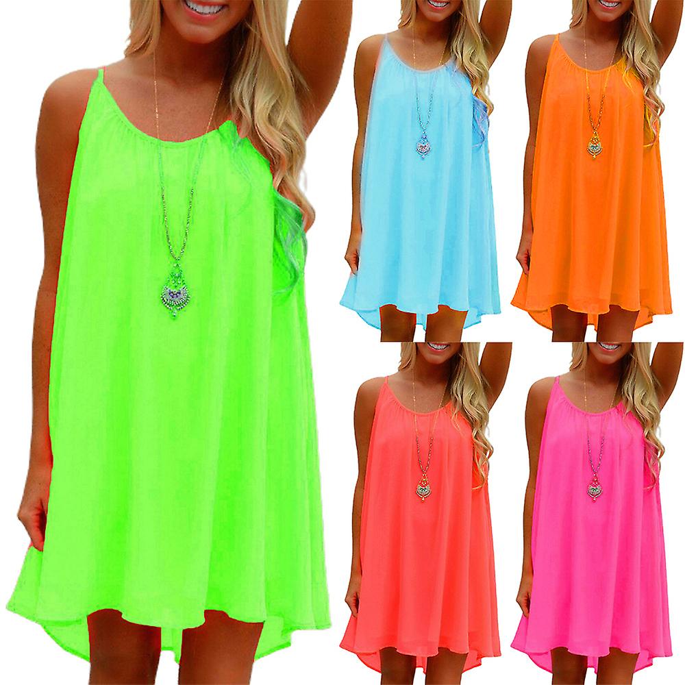 Women Sleeveless Strap Loose Mini Dress Ladies Casual Swing Beach Tank Sundress