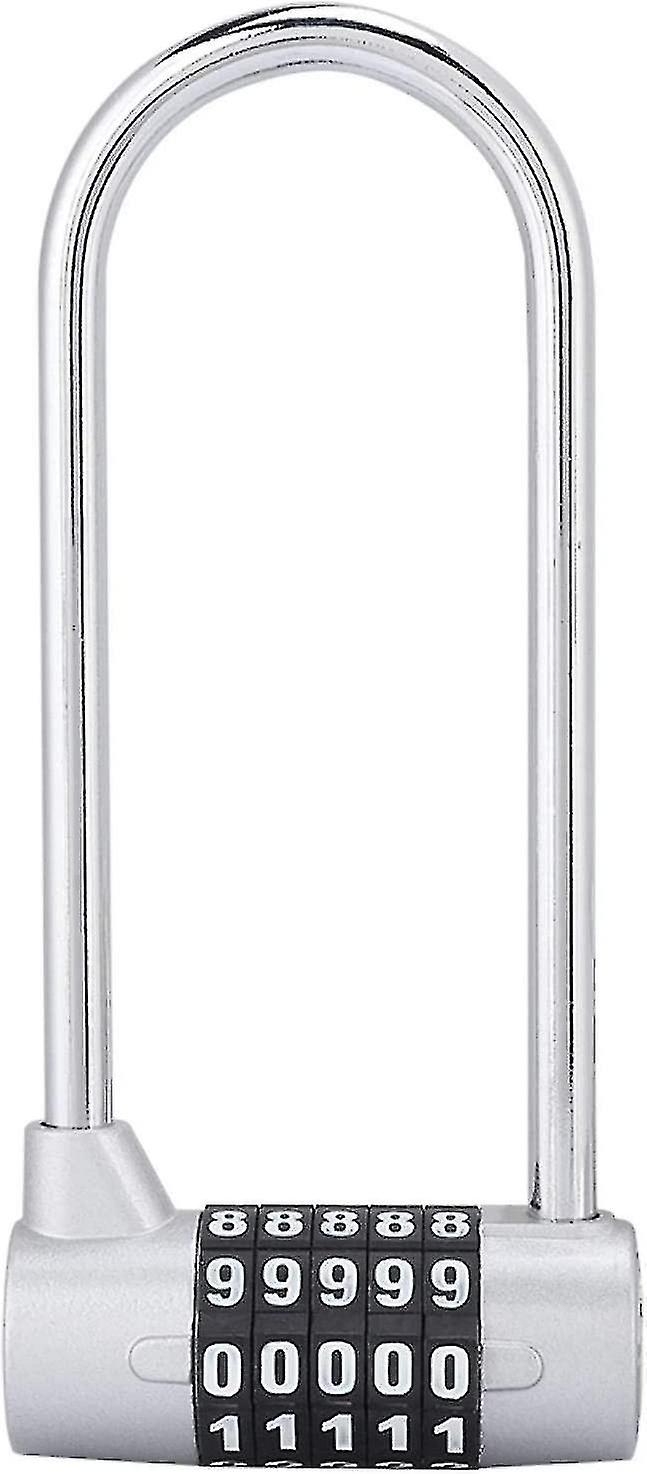 5 Digit Combination Padlock Alloy Safety U Shaped Code Lock Extra Long Locker Lock With Code Lock(silver)