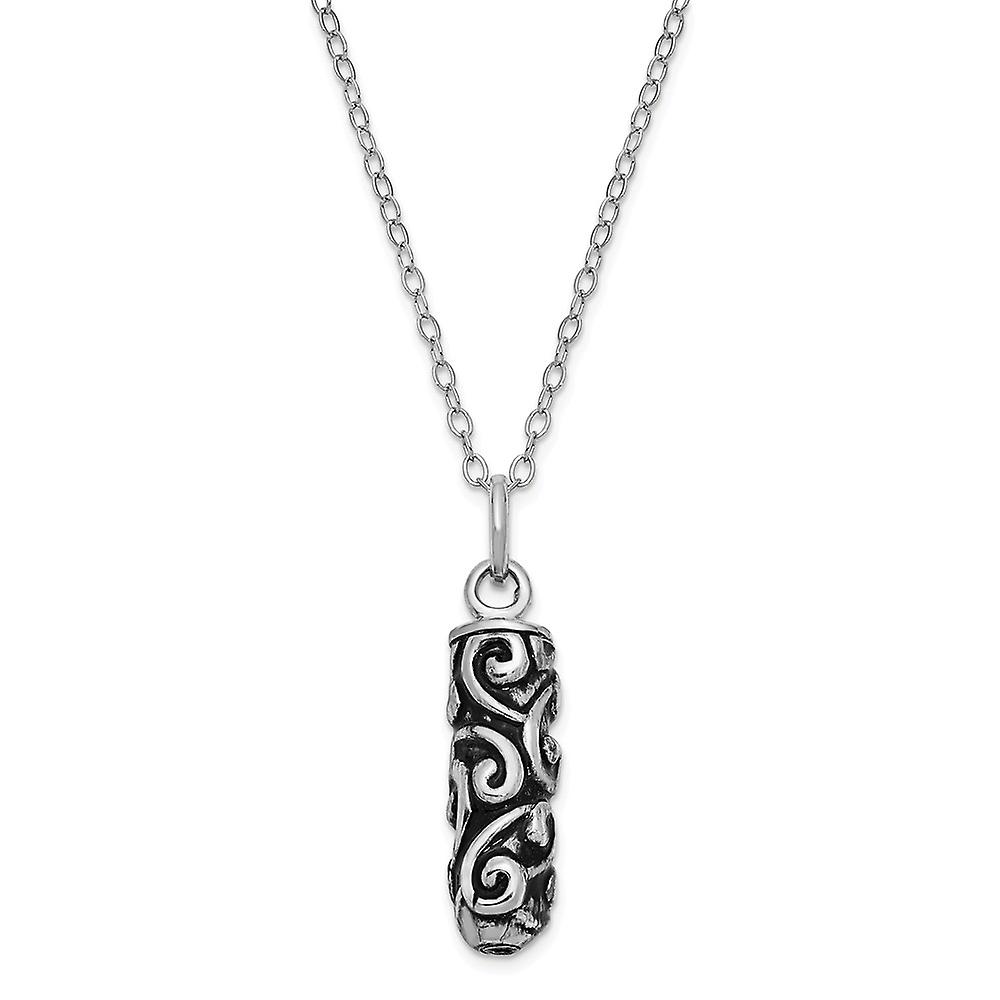 925 Sterling Silver Polished Spring-Ring Artisan Oxidized Not engraveable Antiqued Scroll Cylinder Remembrance Necklace
