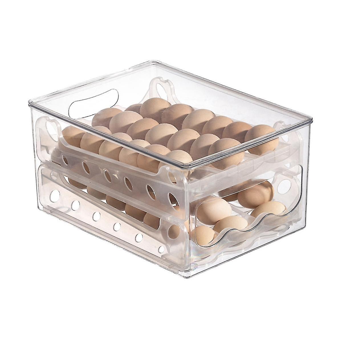 36 Grid Egg Container , 2 Layer Sliding Egg Stora Box For Frid, Clear Refrirator Egg