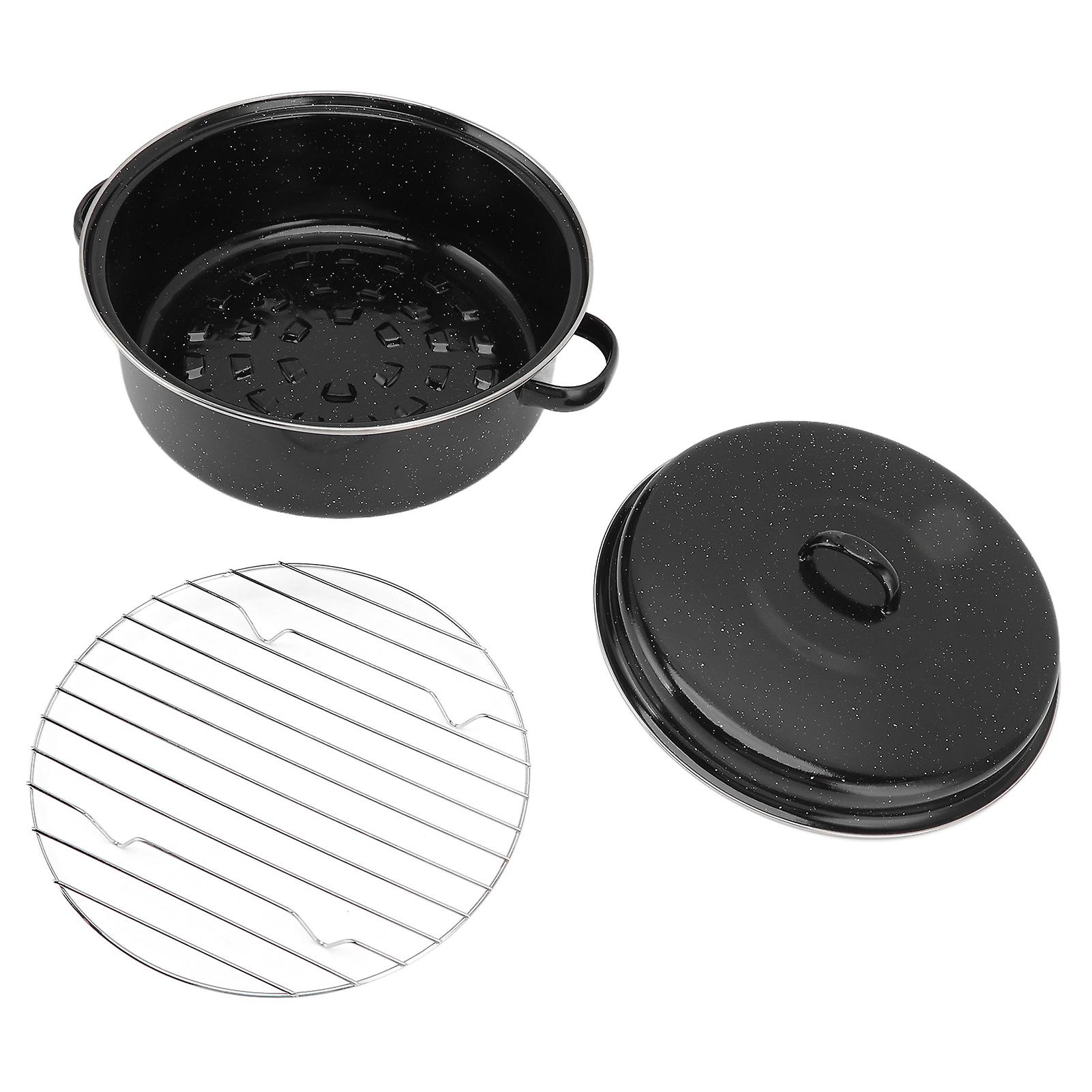 Plat à rôtir noir moucheté, antiadhésif, avec couvercle, pour patates douces et châtaignes rôties, couvercle en fer, 28 cm