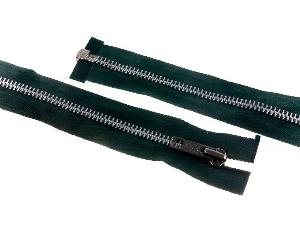 YKK Silver Metal Open End Zips Green - 65 cm - each