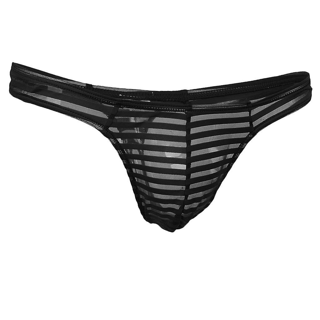 Sexig Mäns Sheer Mesh Randig Påse Thong Brief T-back Underkläder M Svart