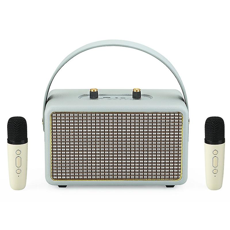 Wood Karaoke Bluetooth Speaker Gray+Dual-microphone