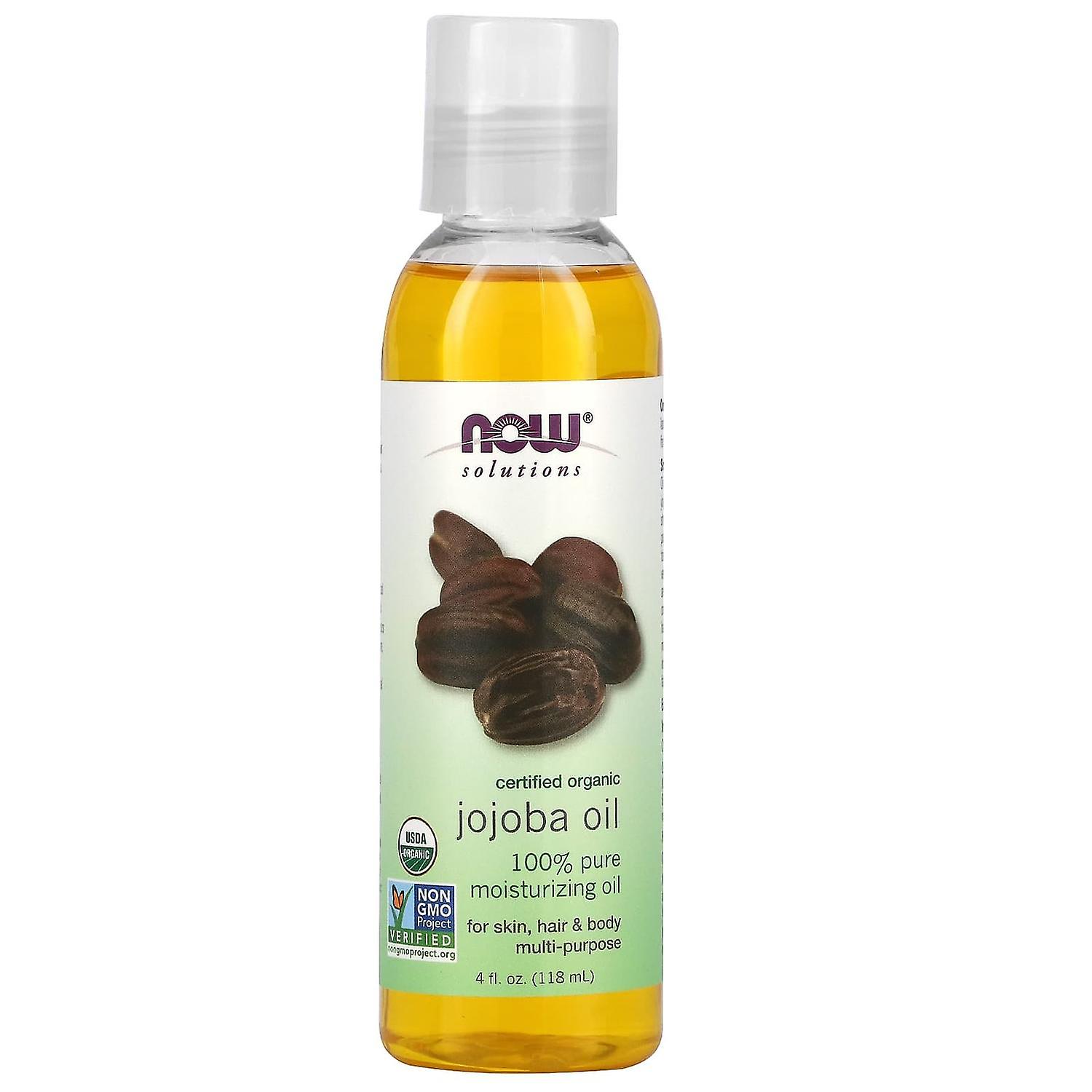 NOW食品、ソリューション、認定オーガニックホホバオイル、4液量オンス(118 ml)