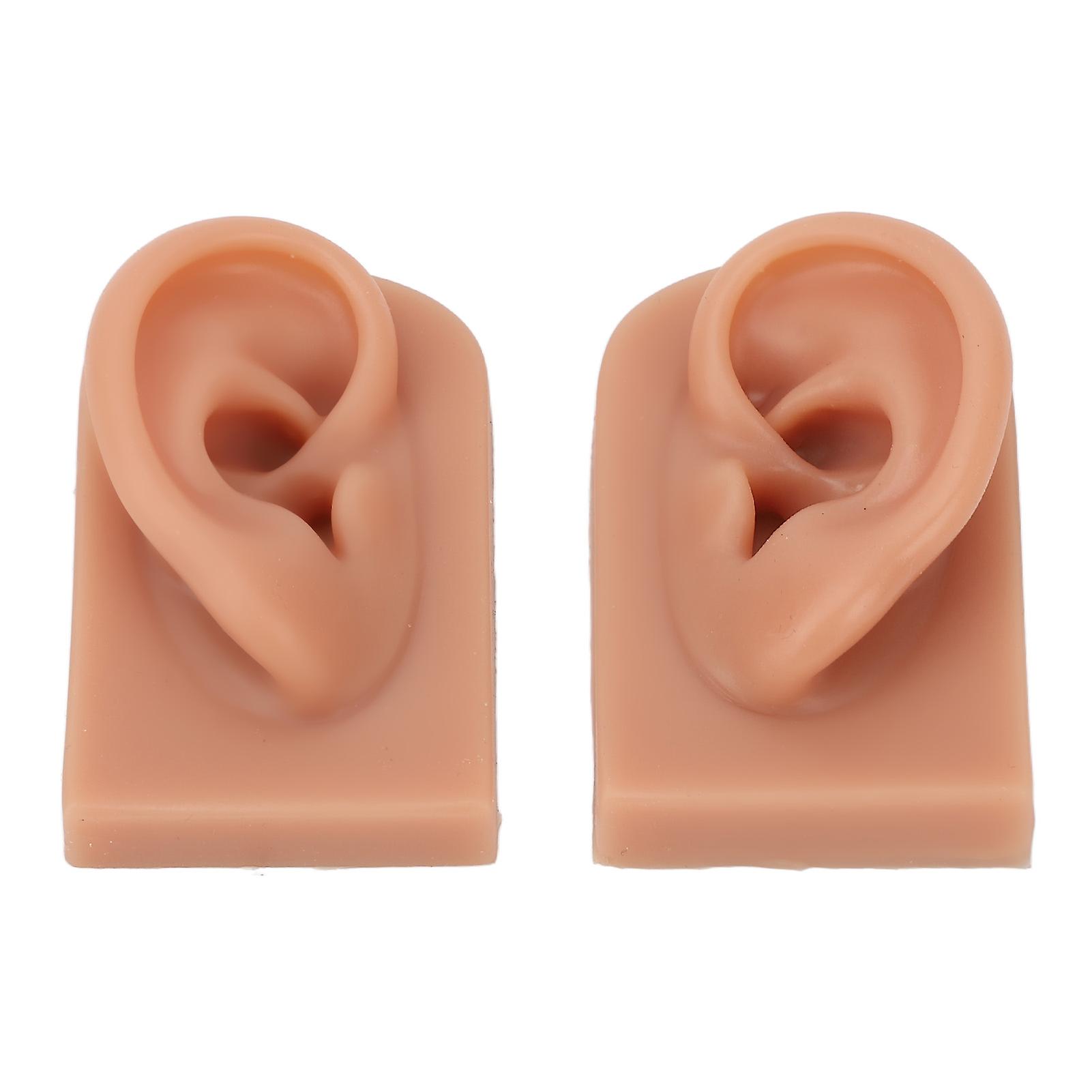 Piercing Practice Ear Model Flexible Reusable Silicone Human Ear Model Practice Left Right Dark Skin Tone 