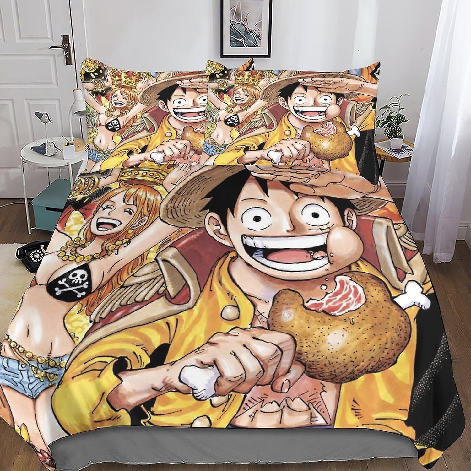 ONE Piece Comforter Cover Set with Hidden Zipper Closure - Luxurious Microfiber Anime Bedding, 3-Piece Set with Striking 3D Print And Pillowcases, for