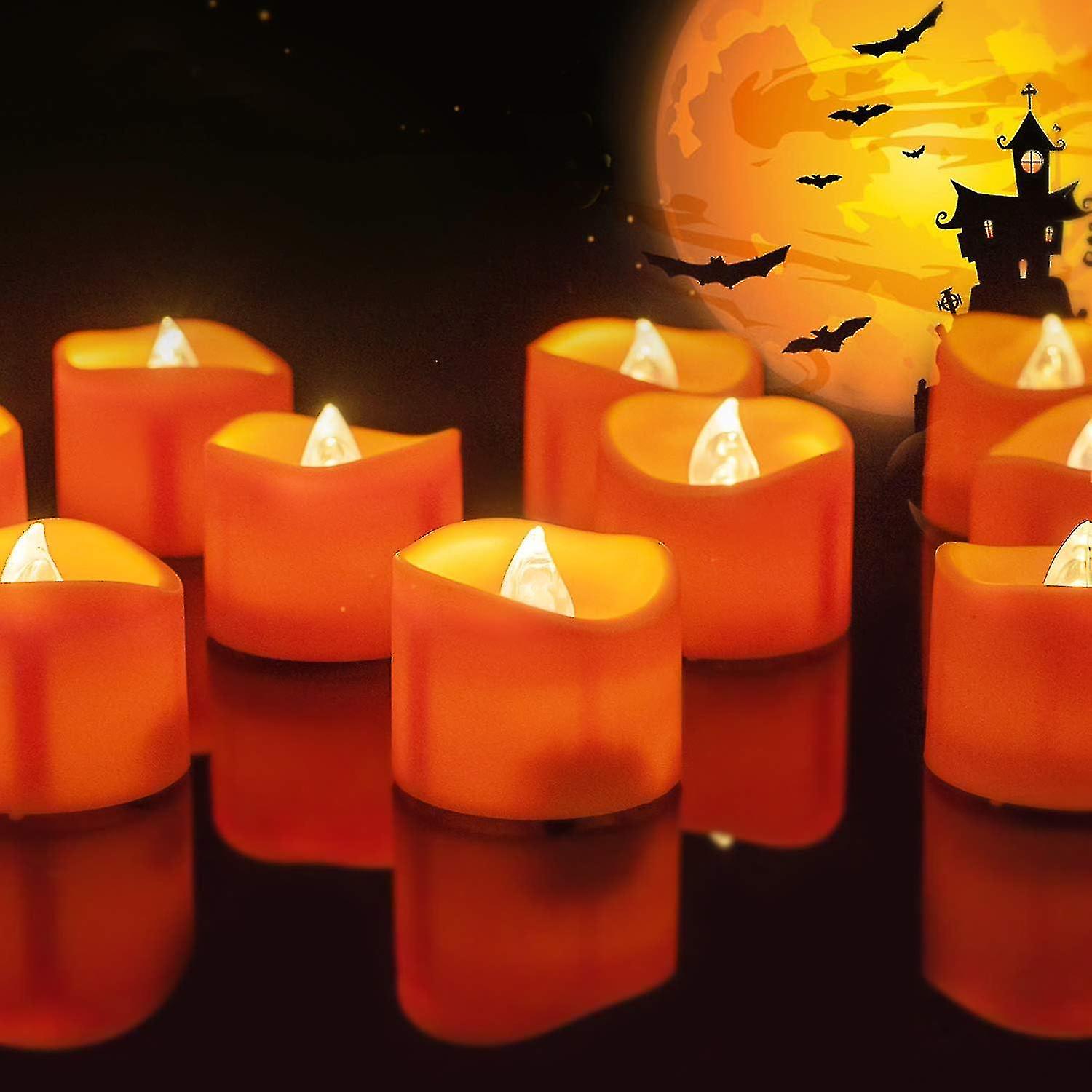 12 Pack Orange Tea Candles, Operated Led Tealights