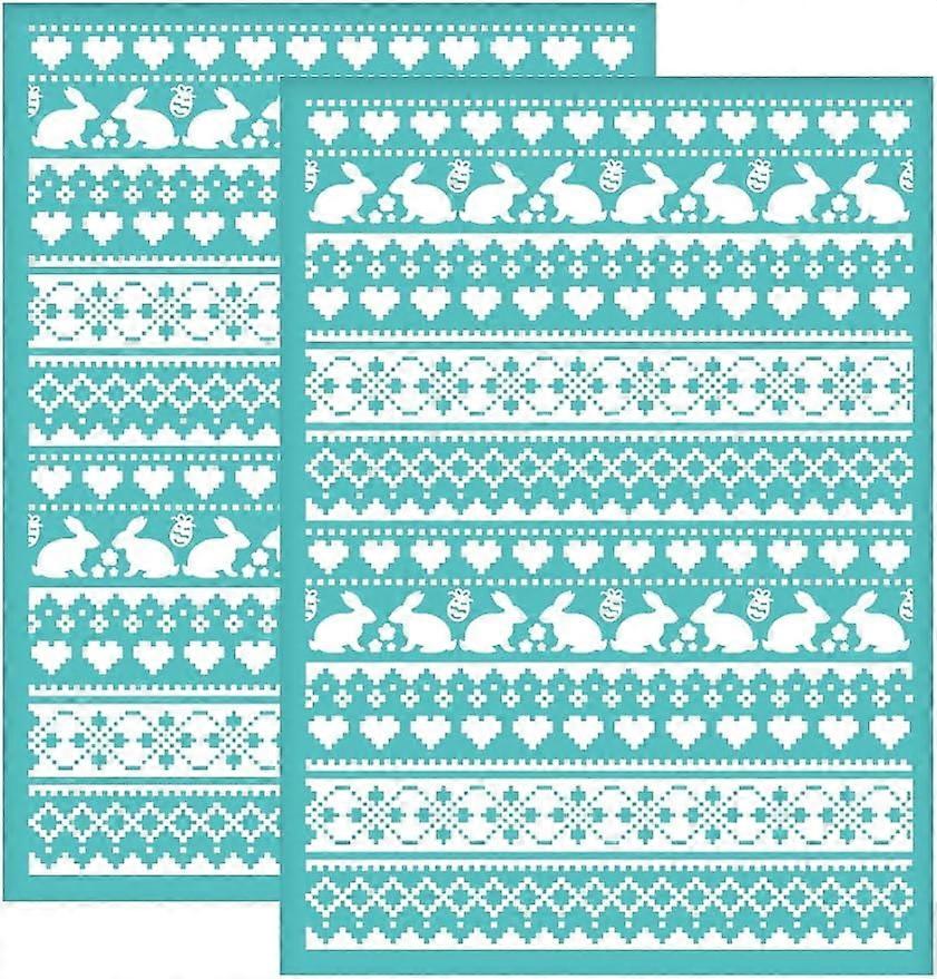 2Pcs 5.5x7.7 Inch Easter Theme Self-Adhesive Silk Screen Printing Stencil Easter Egg Bunny Background Silk Screen Stencil Reusable Mesh Stencils Trans
