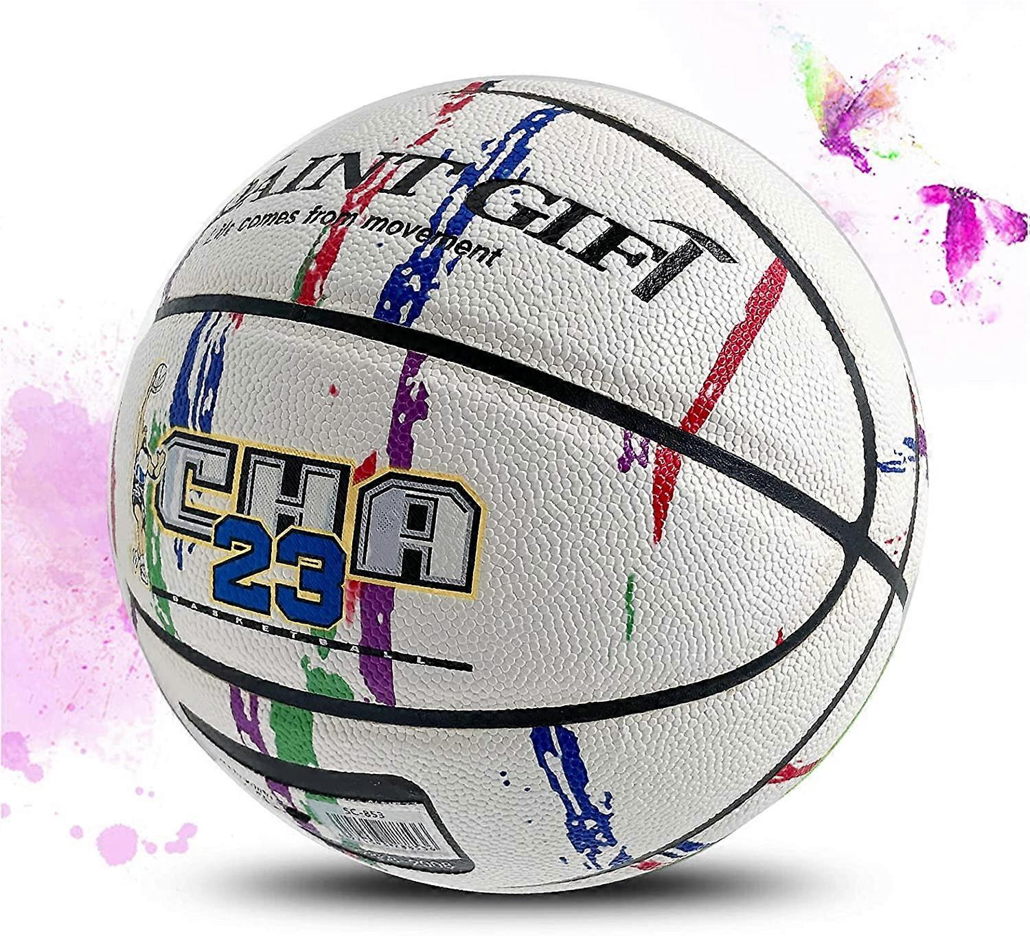 PIAOバスケットボールサイズ6/7カレッジバスケットボールカラフルなストリートバスケットボール28.5 "女性、女の子、男の子、若者のオフィスのための屋内と屋外のポンプ付き