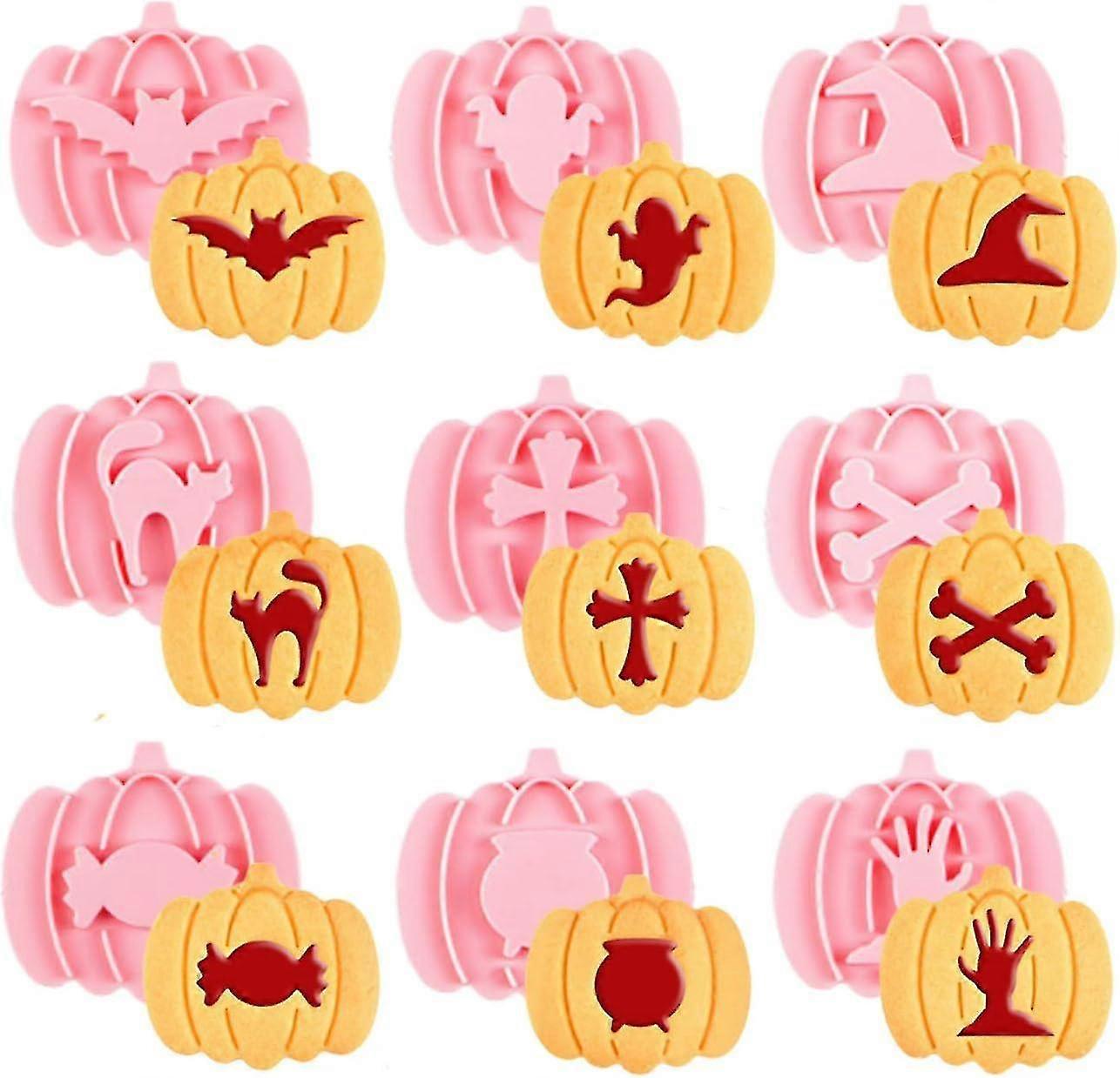 Halloween Cookie Cutter Set - 9 Pcs 3d Plastic Pumpkin Stamps