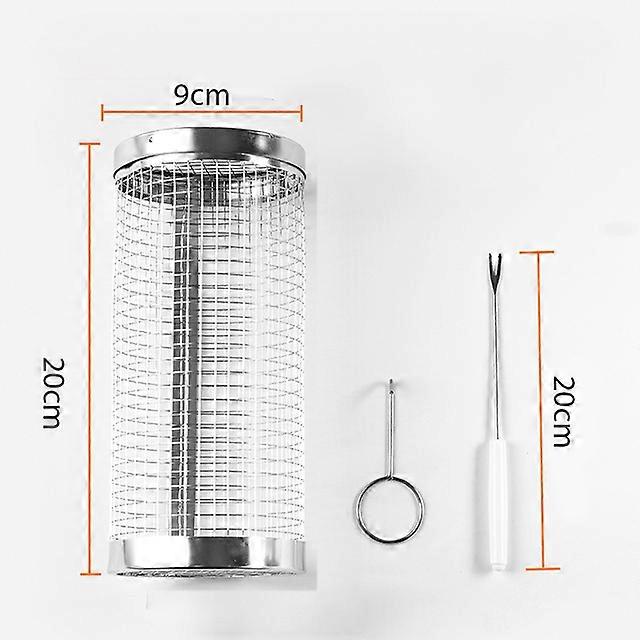 سلة شواء دوارة من الفولاذ المقاوم للصدأ، سلة شواء أسطوانية شبكية سلكية، رف شواء محمول دائري للتخييم في الهواء الطلق