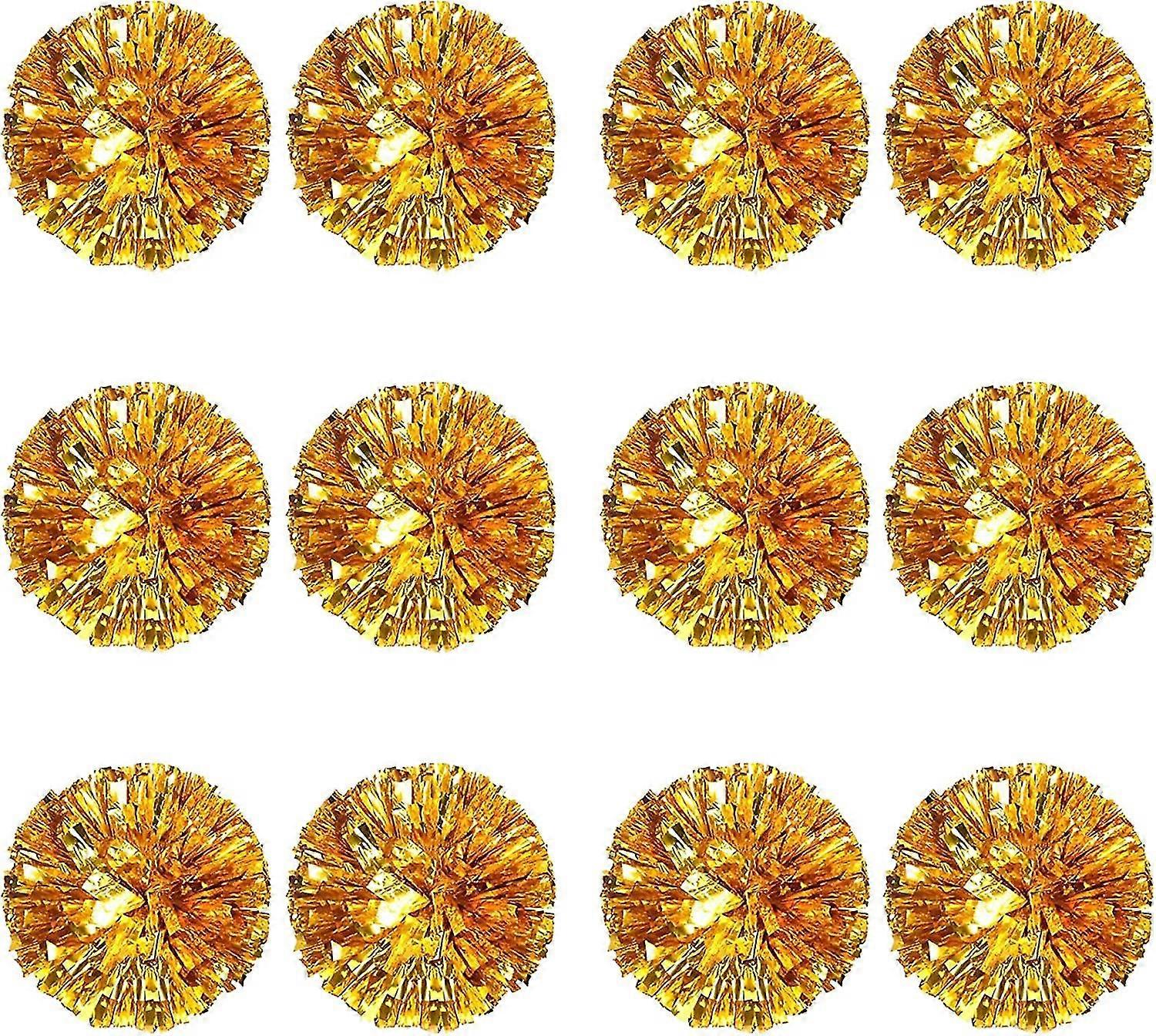 12pcs Cheerleading Pom Poms für Kinder, Metallic-Folie Kunststoffring Cheer Pom Poms für Jungen Groß Gold 01