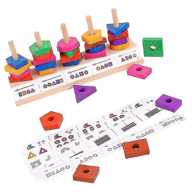 21x18.7cm Colorful Toy Abacuses 1 Set Geometric Cylinder Stacker Wooden Educational Toy Geometry Mat