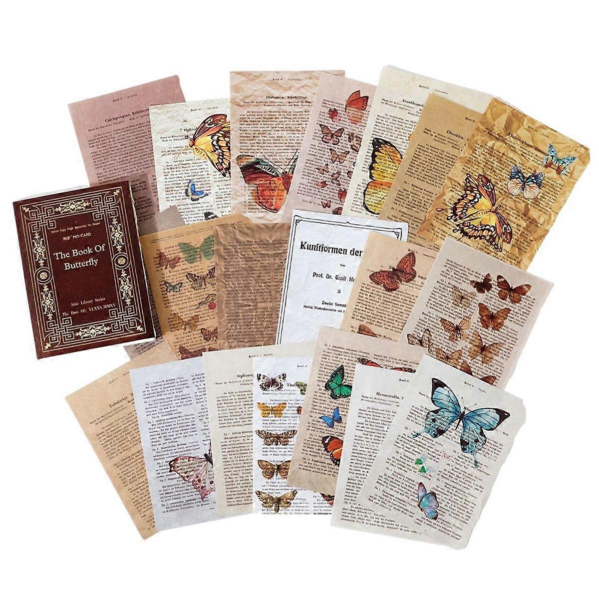 Retro Trace Book Page Material Paper Old Book Page Text Old Newspaper Decorative Material Paper Butterfly