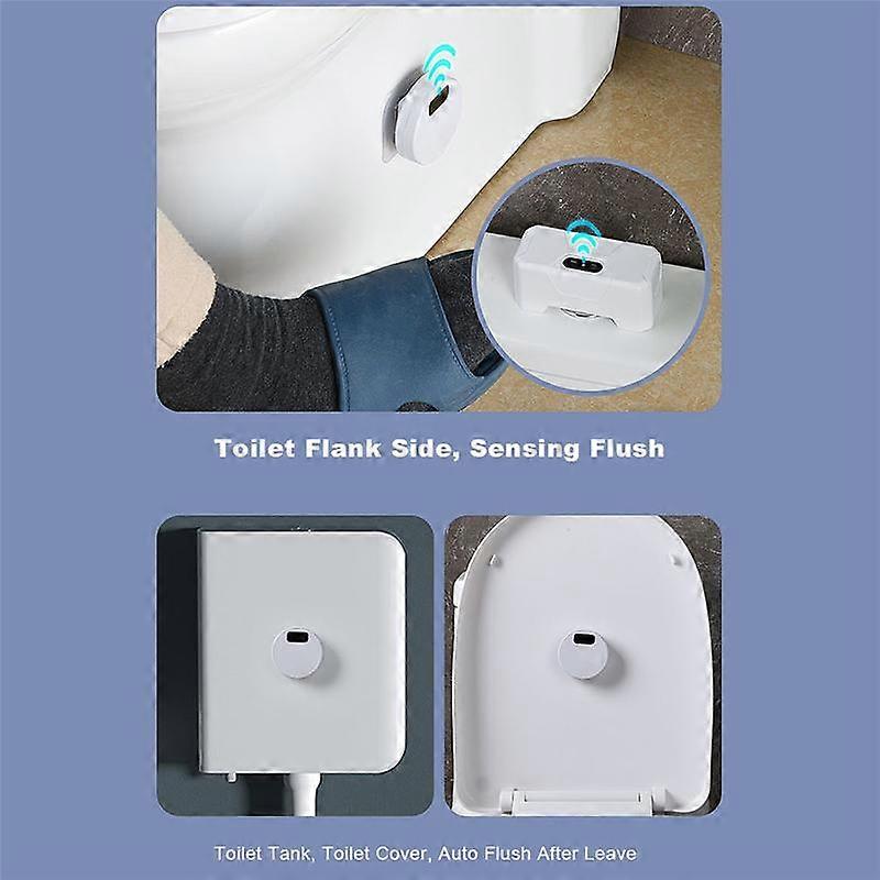 Automatic Toilet Flush Button+2 x Transmitter Toilet Flusher Rechargeable Smart Toilet Flushing Sen