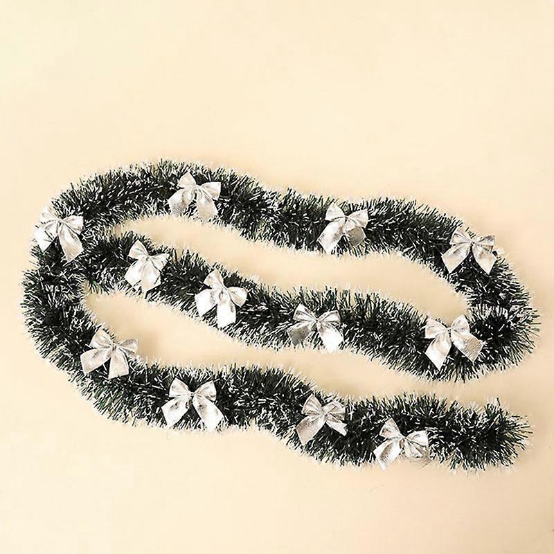 Christmas Dark Green Tinsel Garland with Snow Effect & Bowknot Decor Seasonal Hanging Ornament for