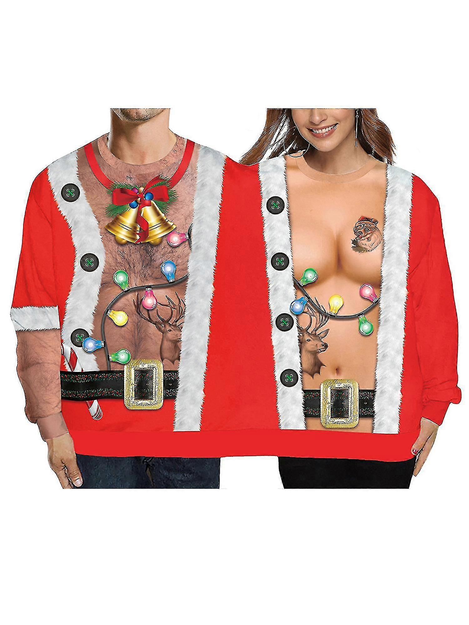 Two Person Ugly Christmas Sweater Women Men Conjoined Twin 3d Printed Couples Jumper Funny Hl1