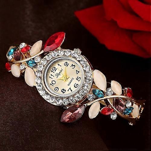 Ladies Retro Round Dial Diamond Petal Bracelet Quartz Watch