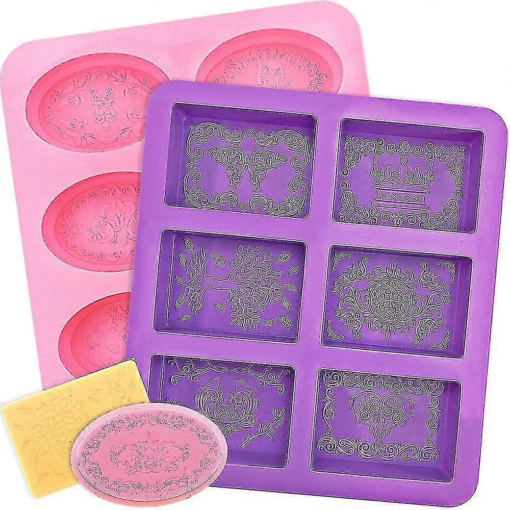 2pcs Silicone Soap Molds 6 Cavities Silicone Mold Oval And Rectangular