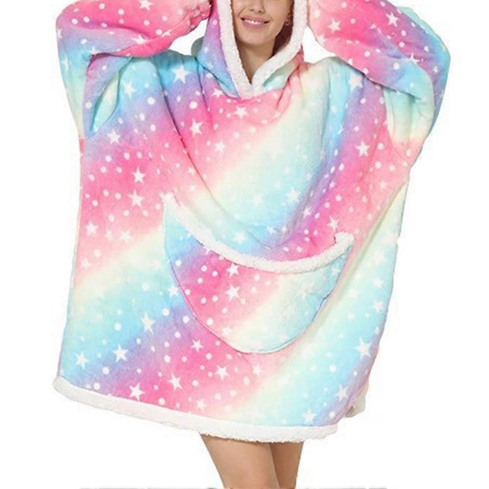 Wearable Blanket Hoodie Oversized Soft Thicken Hooded Blanket with Pocket for Home Bedroom