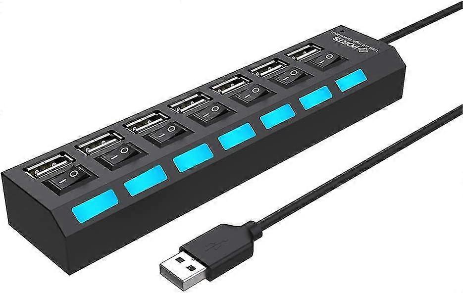 Multi Port USB Hub Splitter, 7-port USB 2.0 Hub pentru laptop, Usb Port Expander cu on / off comutator individual compatibil pentru toate dispozitivele USB, 5 Pack