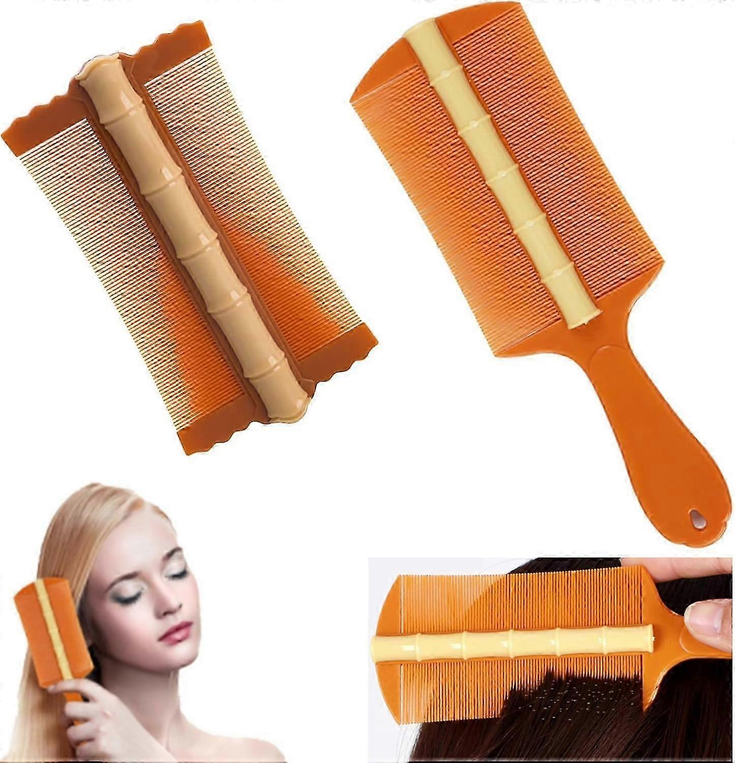 2Pcs Fine Tooth Dandruff Hair Comb, Flea Lice Comb Double Sided Fine Tooth Bamboo Comb for Removing Fleas, Lice, Dandruff and Tangled Hair