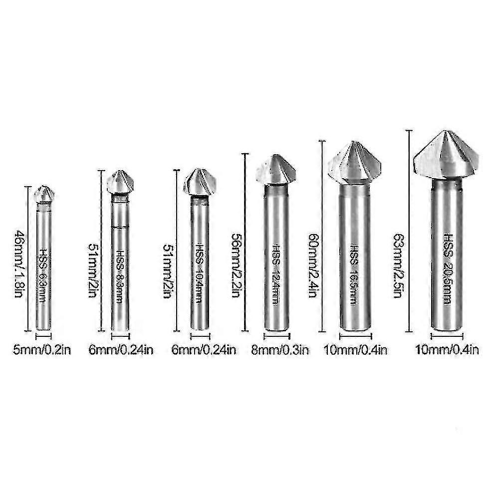 6 Pcs 90 3 Flute Hss Countersink Set Touch Countersink 1/4 "6-socket Countersink Bit Countersink
