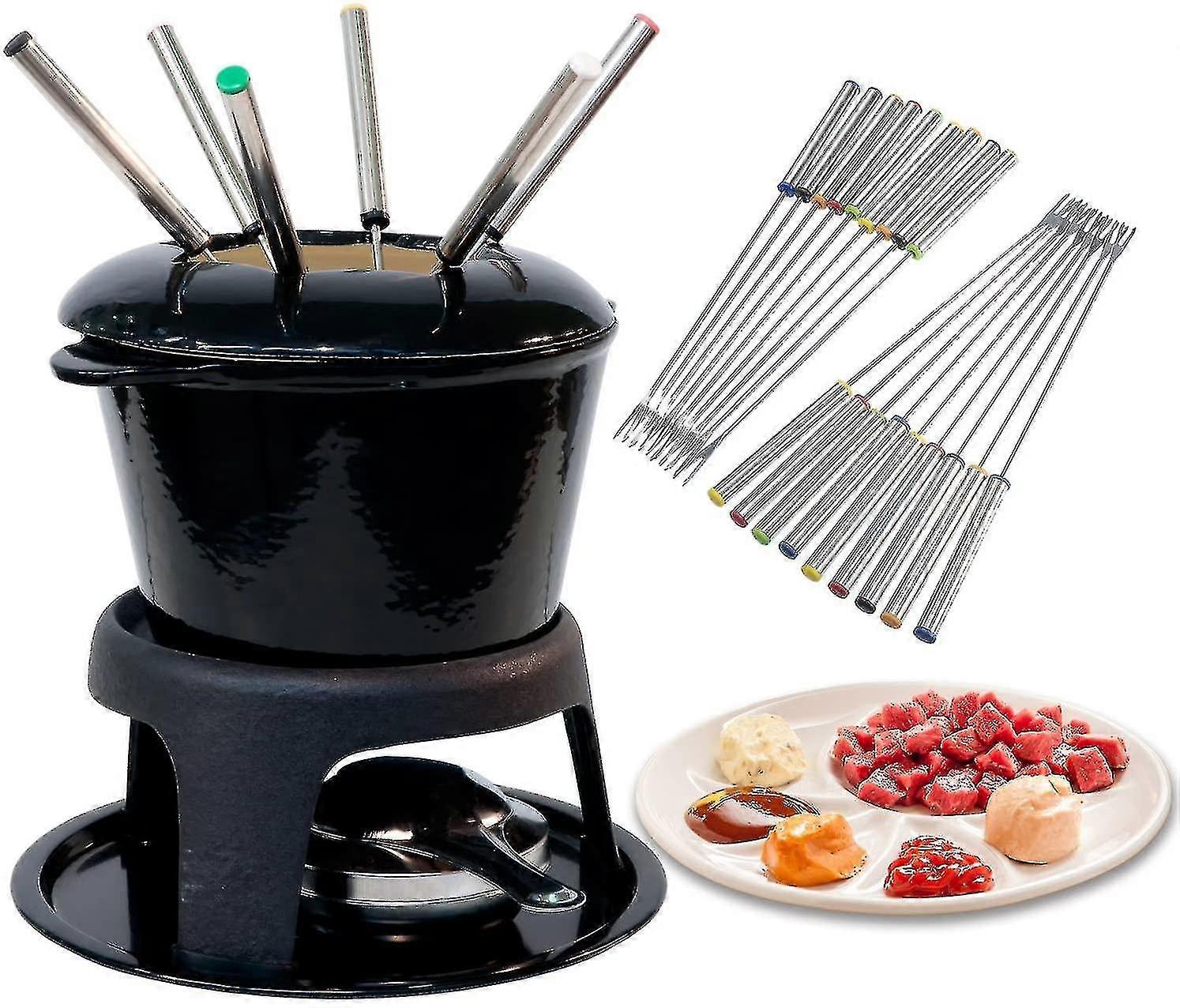 كذبة 12pcs الفولاذ المقاوم للصدأ فوندو شوك مع مقبض مقاوم للحرارة