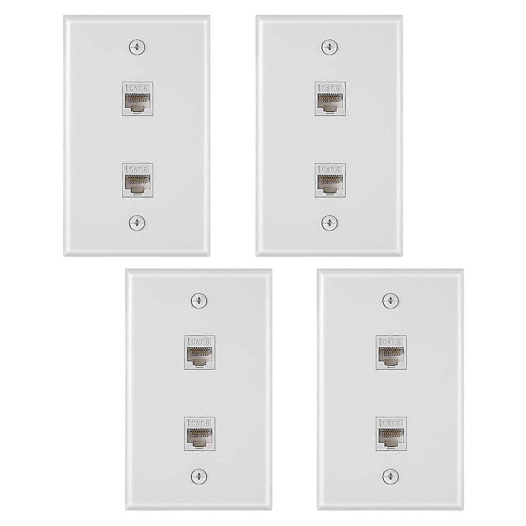 4 Stück 2 Port Ethernet Wandplatte, Rj45 Cat6 Buchse auf Buchse Buchse Inline-Koppler Frontplatten (whi