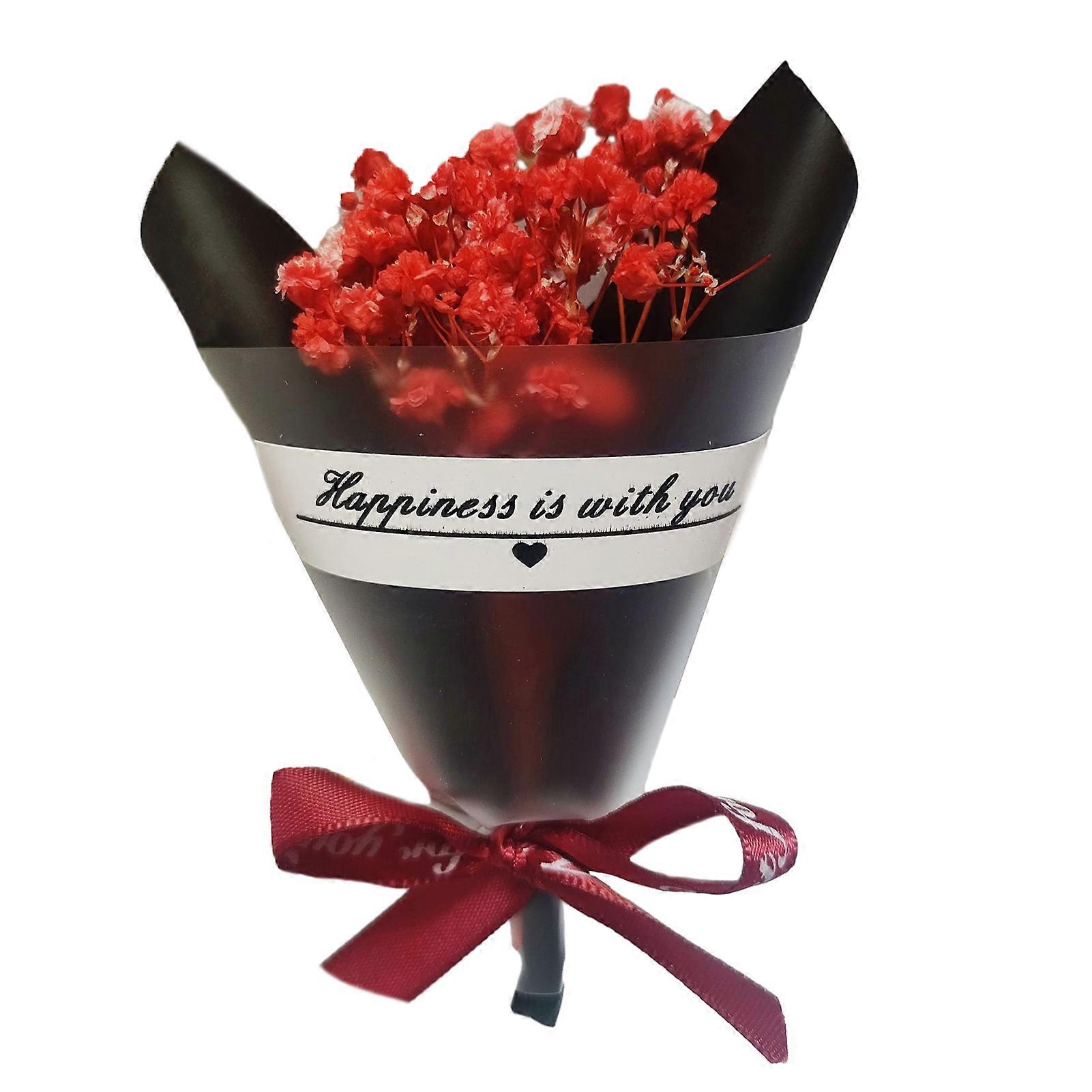 Dried Flower Scented Babysbreath Paper Wrapped Letter Print Ribbon Bow Long-lasting Vivid Color Gift Box Decoration Valentines Day Present Flowee Bouq