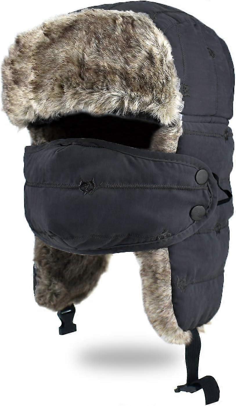 Trapper Hat With Ear Flaps And Mask - Winter Fur Lined Ushanka Hat