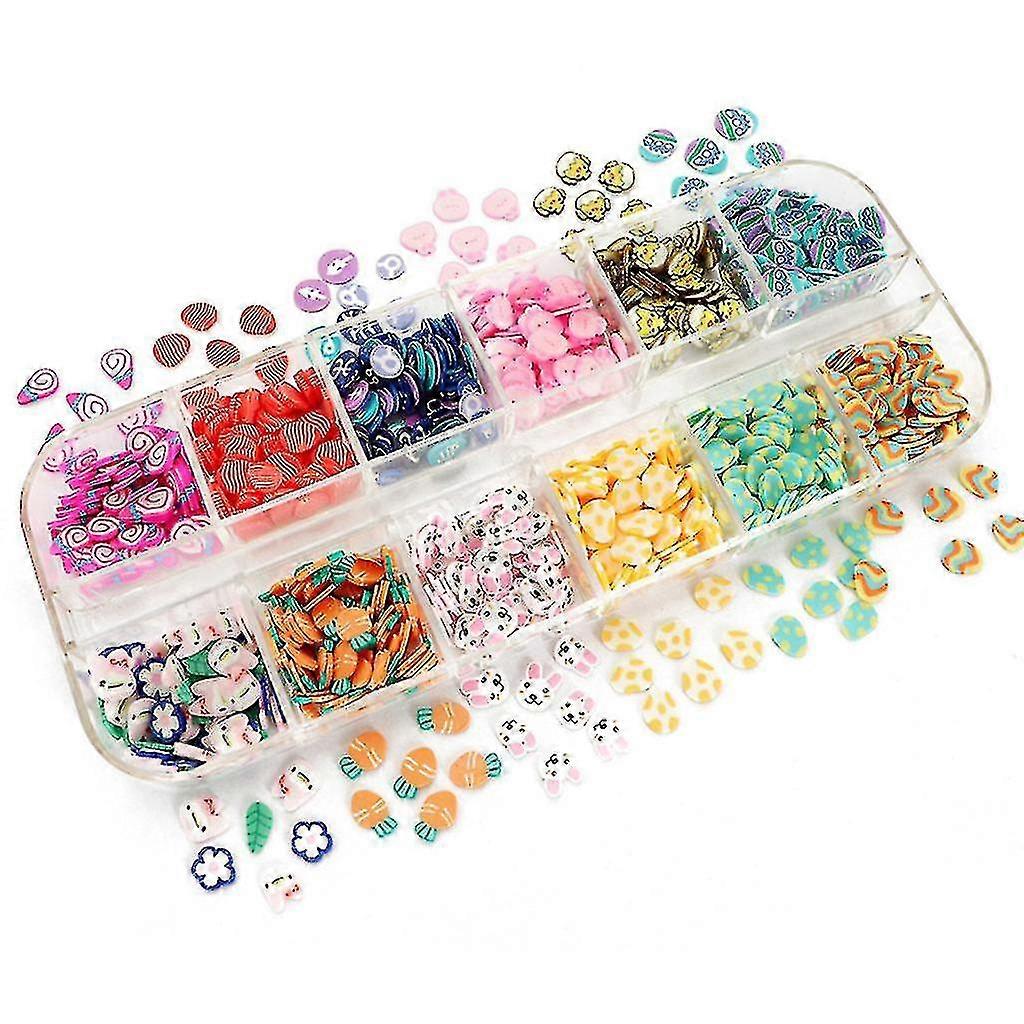 12 Grids Soft Polymer Clay Mini Rabbit Carrot Egg Flower Resin Fillings Crafts