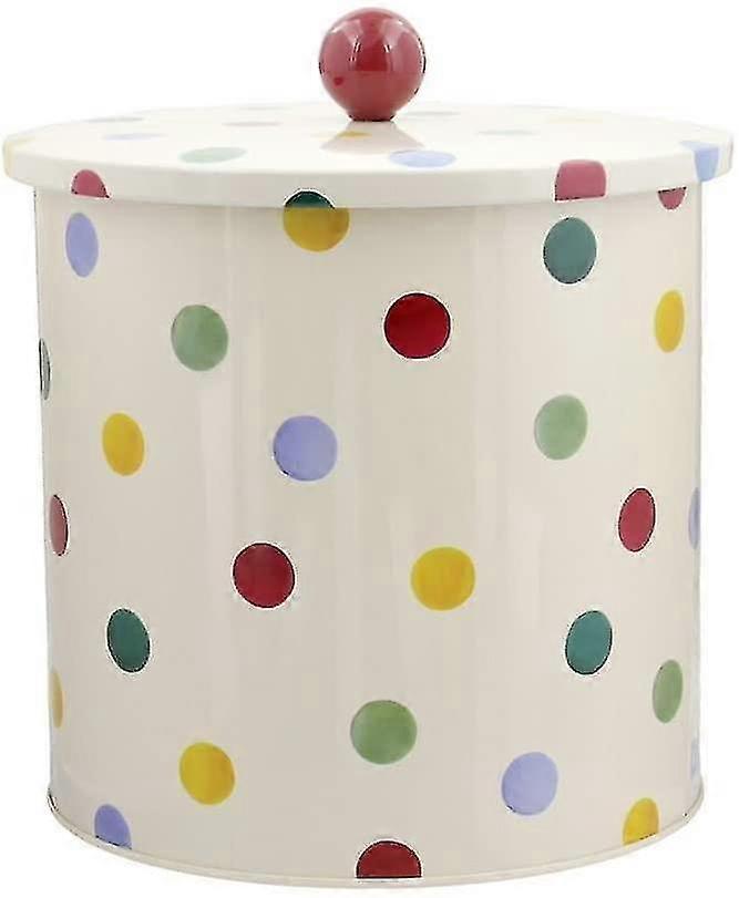 Cream Polka Dot Biscuit Barrel Tin Kitchen Storage Container A