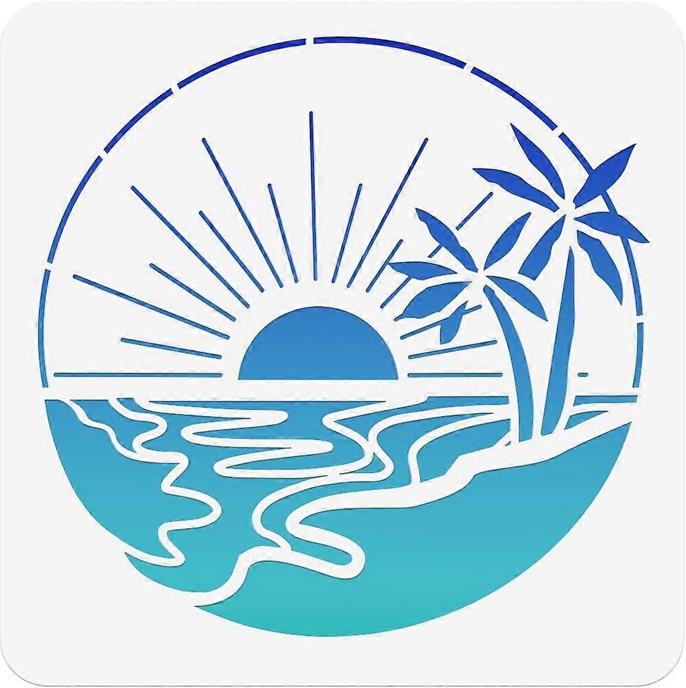 Beach Painting Stencils 11.811.8inch Sun and Beach Pattern Painting Stencils Art and Craft Stencils Reusable Templates for Painting on Wood Canvas Wal