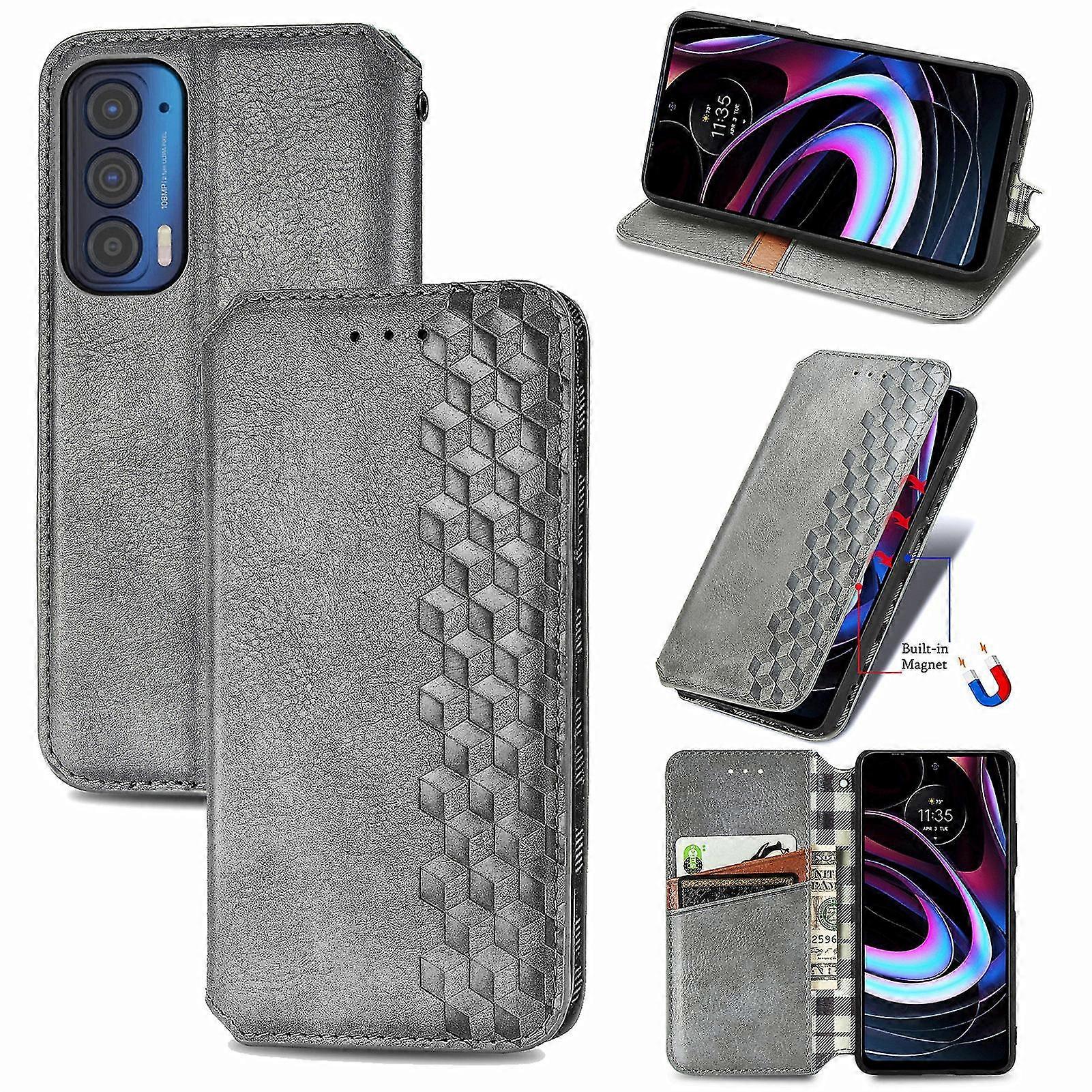 Compatível com Motorola Moto Edge 2021 Flip Case Etui Vintage Wallet Flip Cover com fechamento magnético Coque - Azul