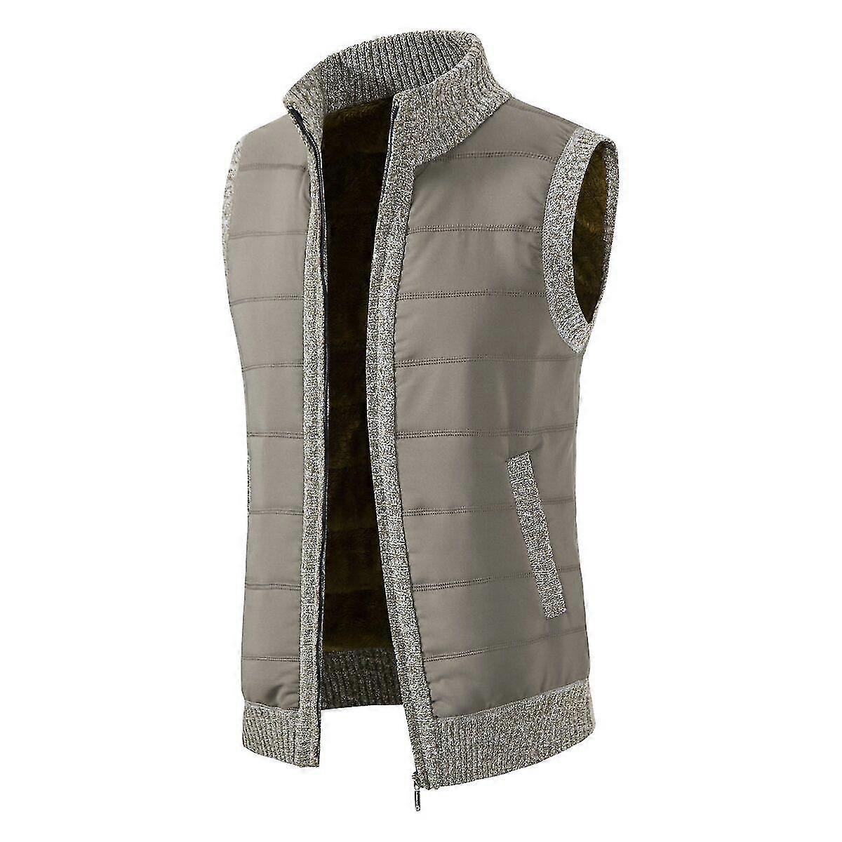 VAWAN Men's Knitted Fleece Outer Vest Stand Collar Zipper Warm Waistcoat