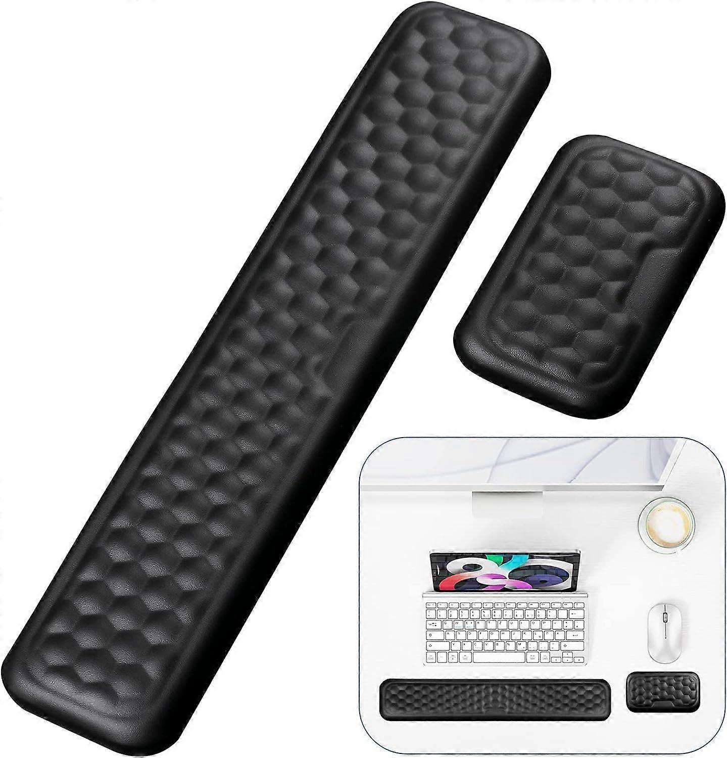 Keyboard and Mouse Wrist Rest Set, Ergonomic Wrist Support Pad for Office Home School Desk Computer Laptop Notebook, Anti-Slip, Pain Relief (Black)