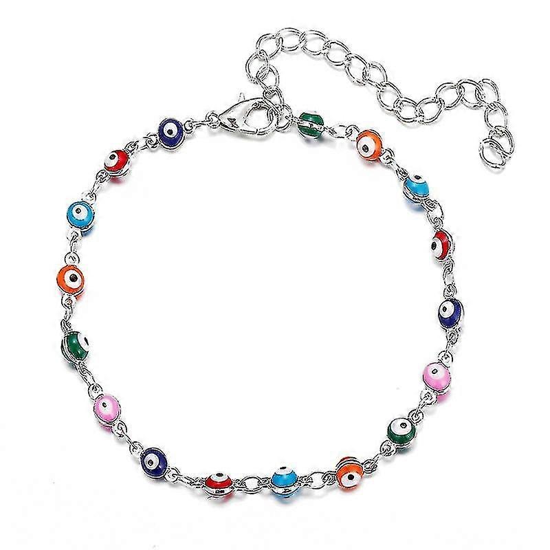 Zierliche Fußkettchen Evil Eye Fußschmuck Verstellbar Bunte Boho Barfuß Gliederkette