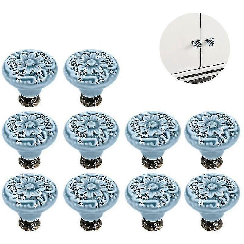10 Ceramic Drawer Knobs Vintage Cabinet Handles