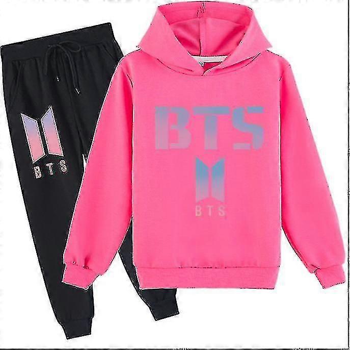 Bts Middle And Big Children Cartoon Printing Casual Hoodie Sweater + Trousers Suit-2-9