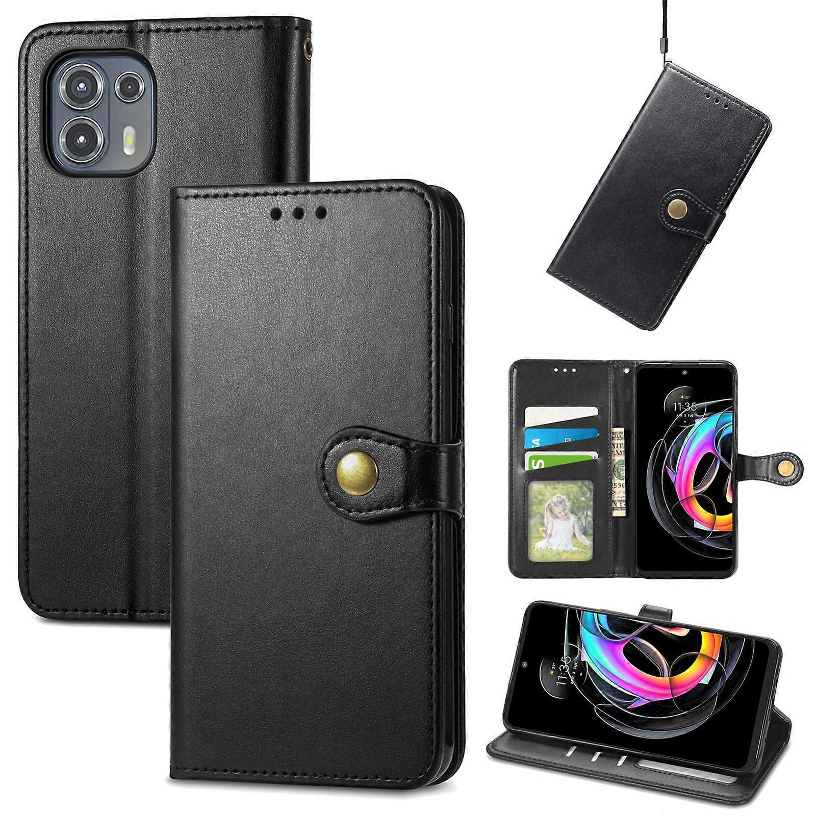 Solid Color Leather Buckle Phone Case For Motorola Edge 20 Lite