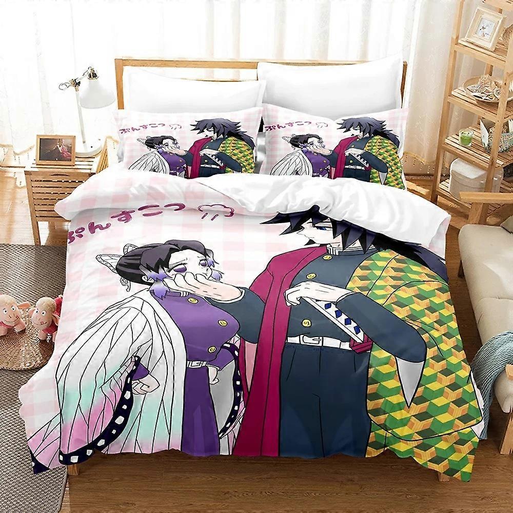 o2239 Lakan Demon Slayer Kimetsu no Yaiba Sängkläder Påslakan Set med örngott Fulla sängkläder Sängkläder Sängkläder Lakan fVV2239
