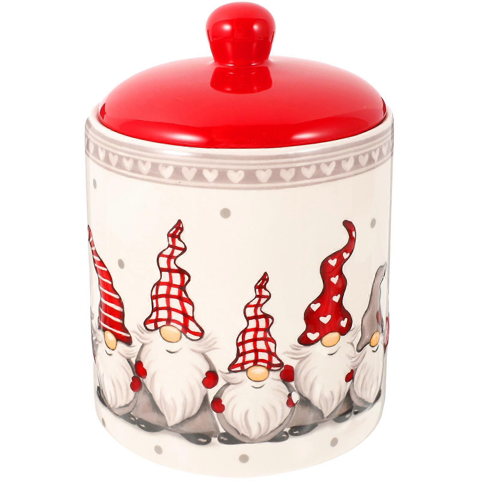 1Pc Ceramic Storage Jar Christmas Food Storage Container Tea Can with Lid
