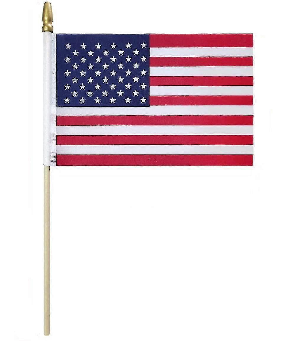 10pcs Hand Held American Flags Wooden Stick Us National Day 5x8 Inch