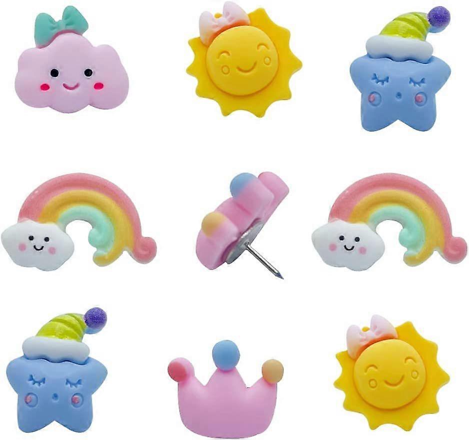Cute Rainbow Clouds Sun Crown Resin Cork Thumbtack
