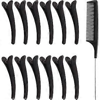 Pack Of 12 Hair Sectioning Clips For Women With 1 Pcs Antistatic Tail Comb Professional Hairdresser Clips For Salon Styling Care, Hair Dying Access