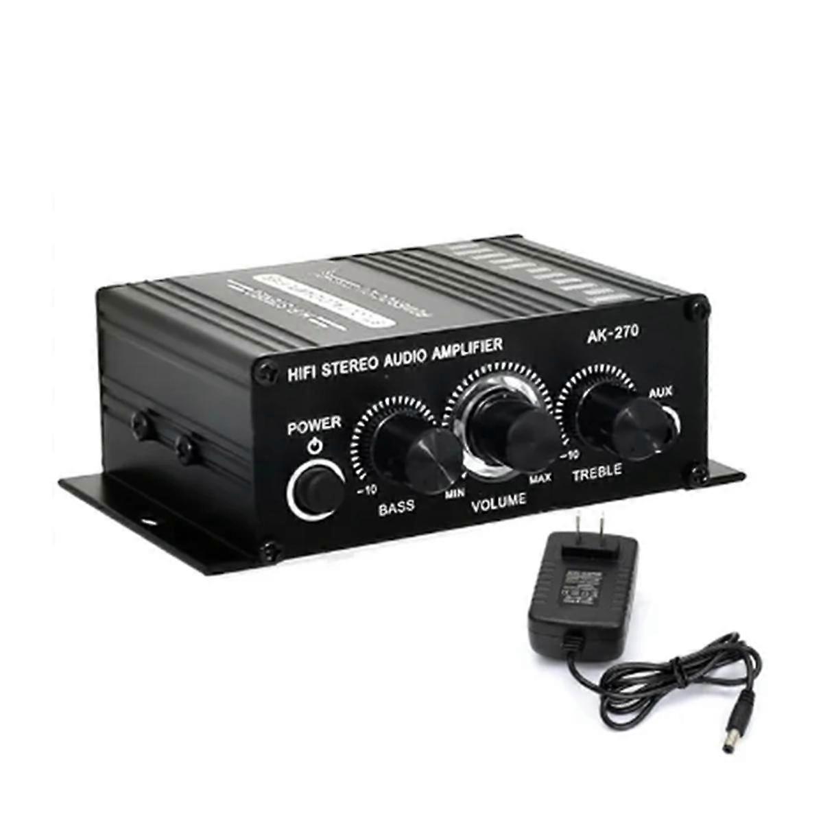 -270 Amplificateur HIFI 2.0 Canaux Ampli domestique Réglage des basses et des aigus Audio stéréo Système de son Home Cinéma DC12V US Plug