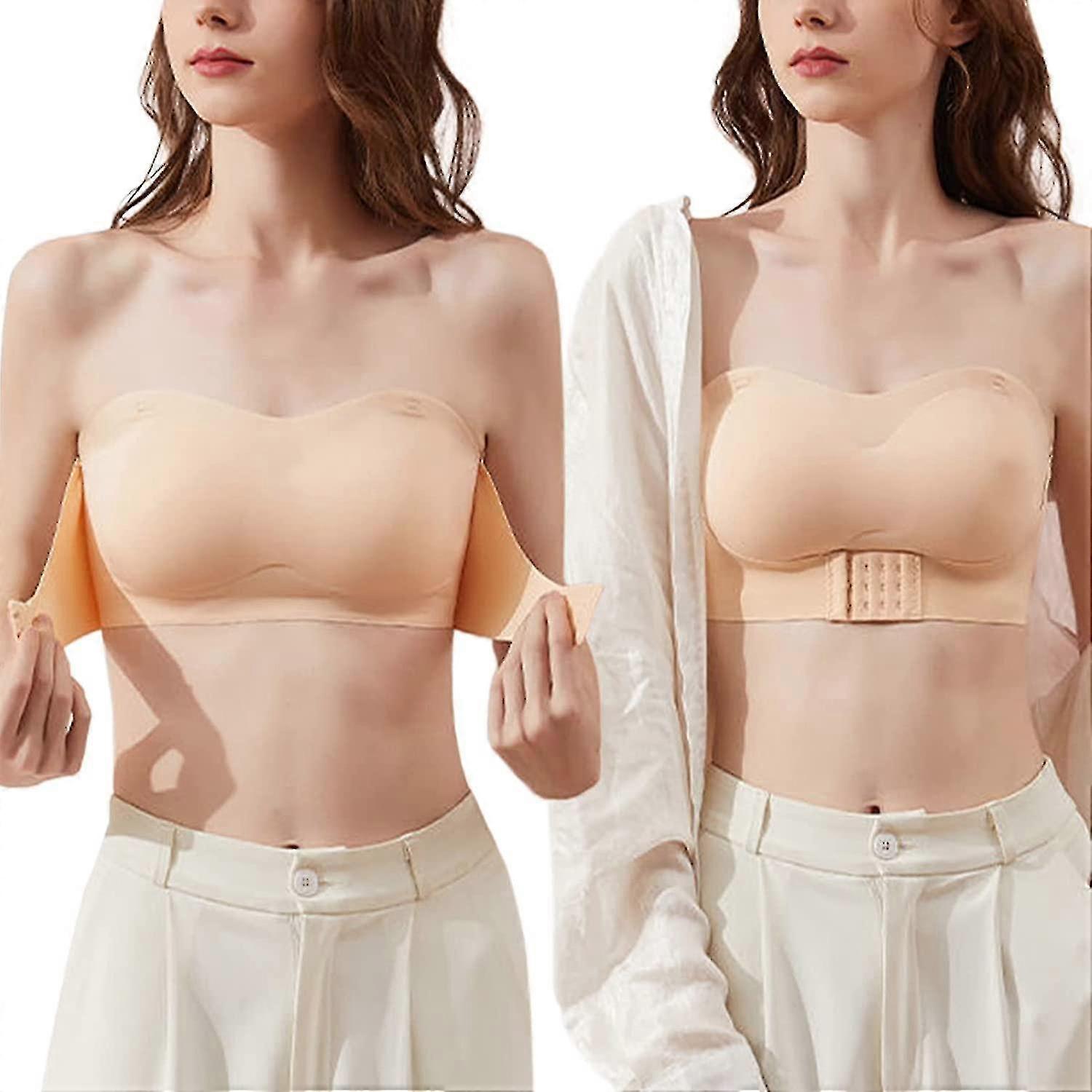 kvinners undertøy stroppeløs foran spenne løfte opp BH, wire-fri anti-slip usynlig push up bandeau bh med avtakbare stropper