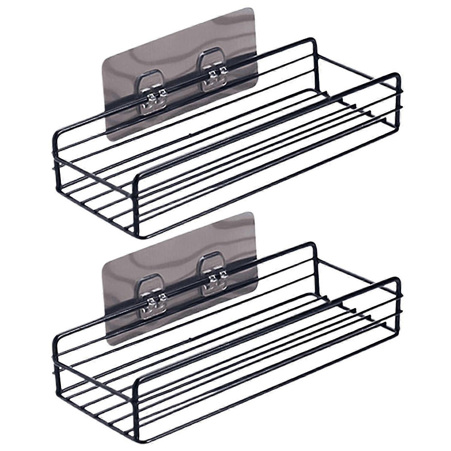 2Pcs Floating Shelves Wall Mounted Storage Rust-proof And with Black Metal Frame for Bathroom Bedroo